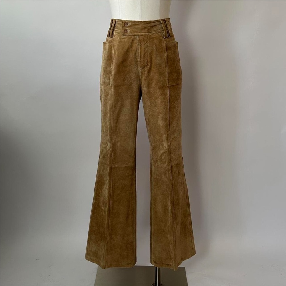 Vintage Spiegel Tan Suede Leather Pants, High-Waisted Wide Leg, Size 10.